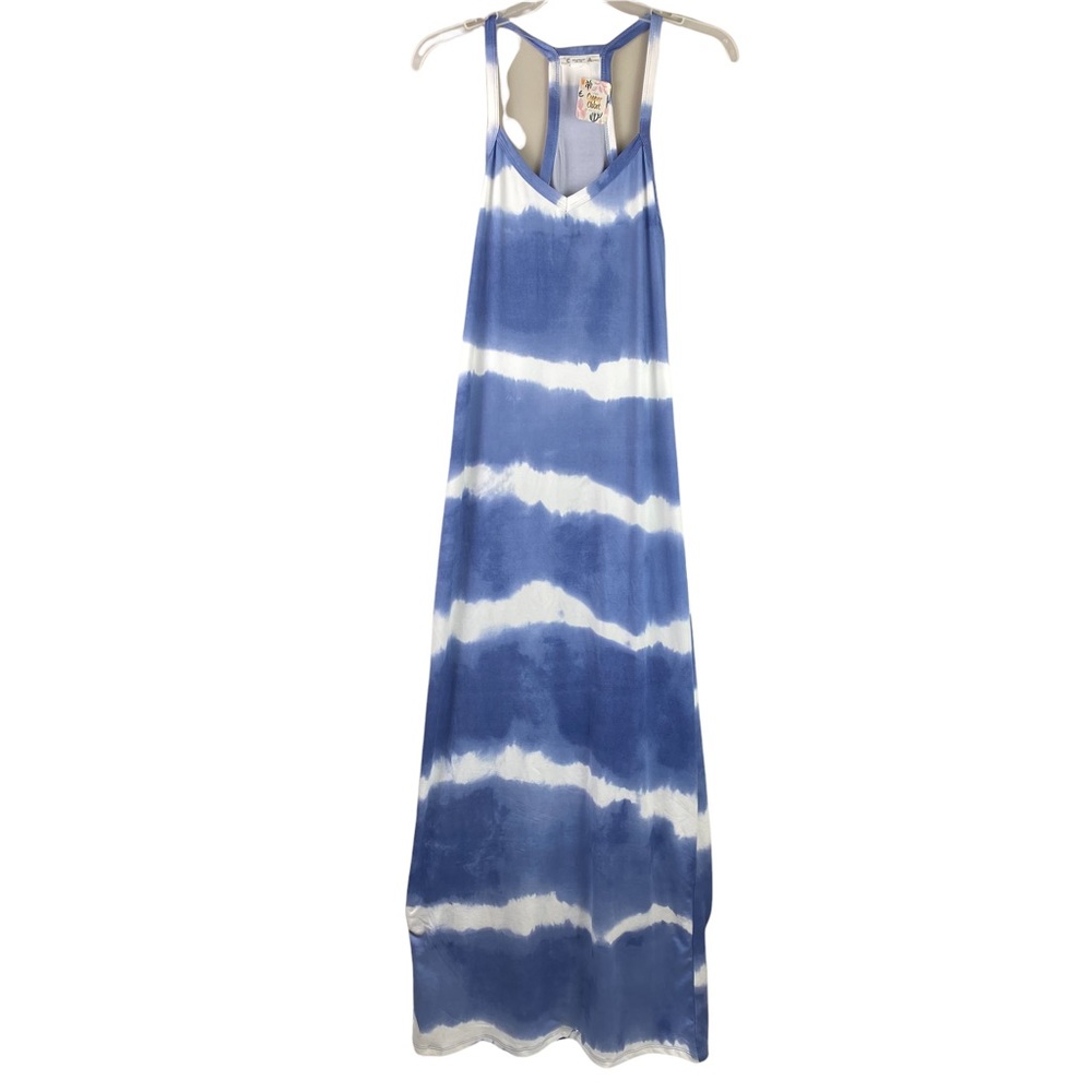 Capella blue and white tie dye sleeveless maxi dress size L NWT